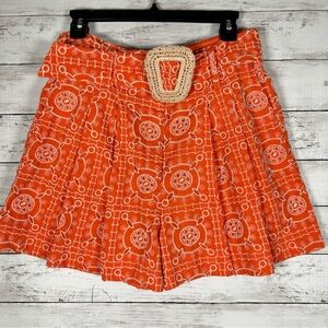 Sam Edelman Romy Highrise Pleated Eyelet Orange Cotton Shorts 6
